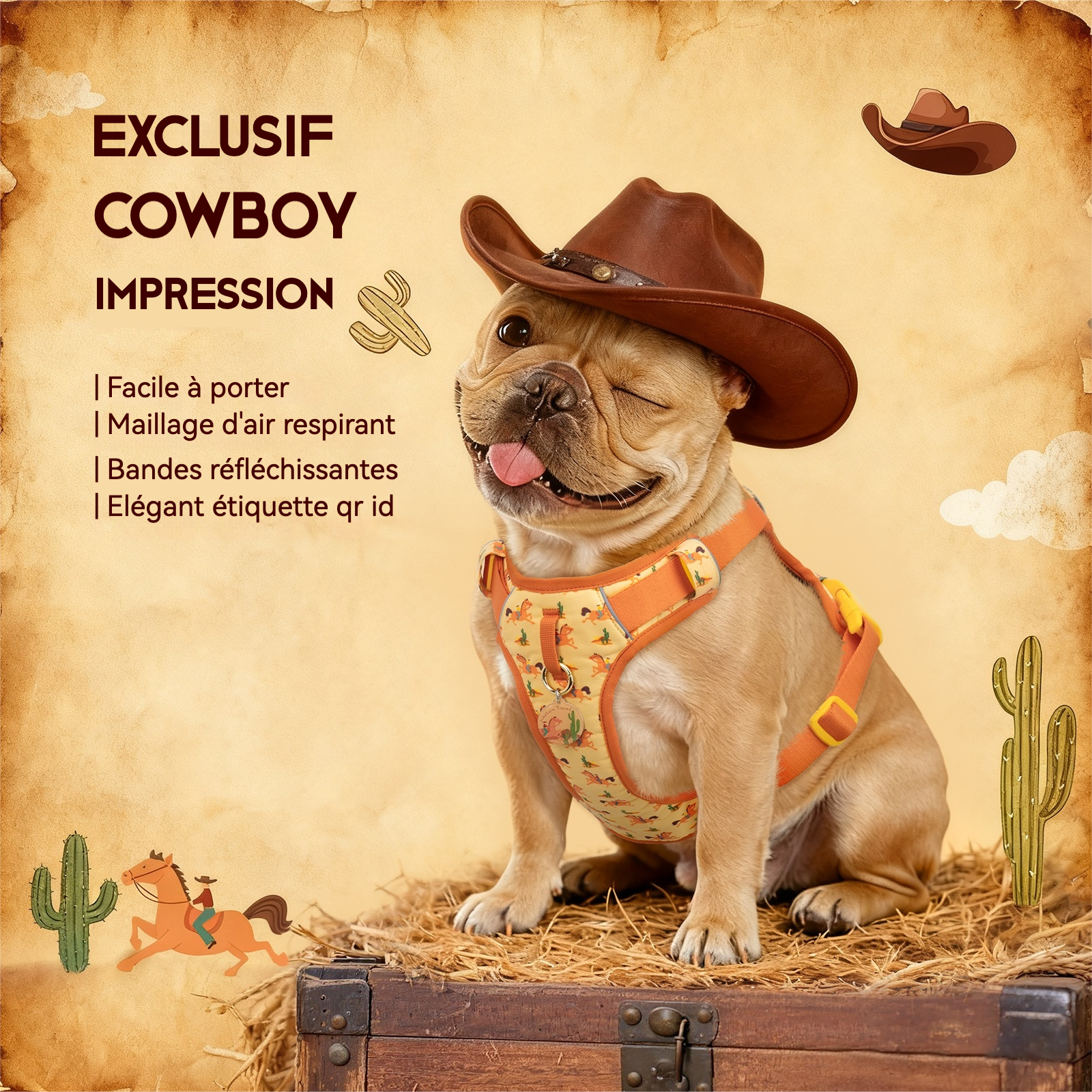 Pawview Western Cowboy Harness, Carrot Orange, with ID Tag for Pets - Comfortable and Secure, Ideal for Walks 