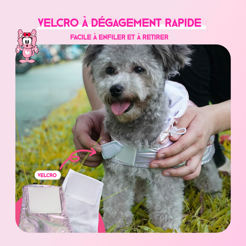 Pawview Iridescent Reflective Raincoat for Dogs, with Reflective Hood, Leash Hole, Built-in Backpack, Adjustable and Foldable Design, Suitable for Small to Large Dogs