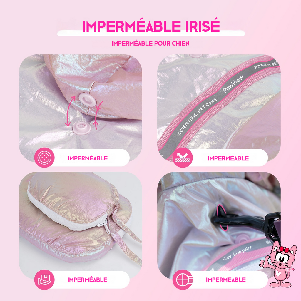 Pawview Iridescent Reflective Raincoat for Dogs, with Reflective Hood, Leash Hole, Built-in Backpack, Adjustable and Foldable Design, Suitable for Small to Large Dogs