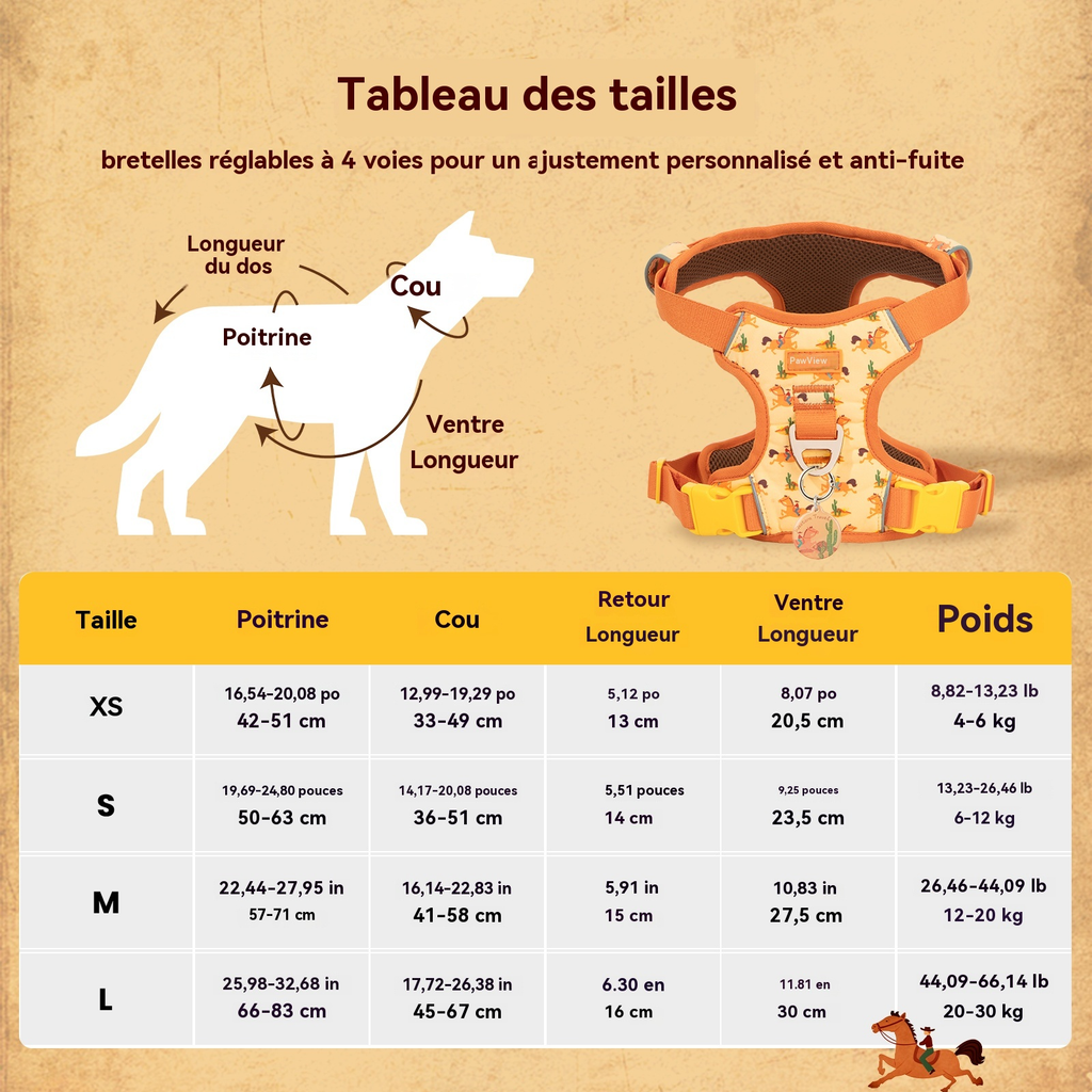 Pawview Western Cowboy Harness, Carrot Orange, with ID Tag for Pets - Comfortable and Secure, Ideal for Walks 