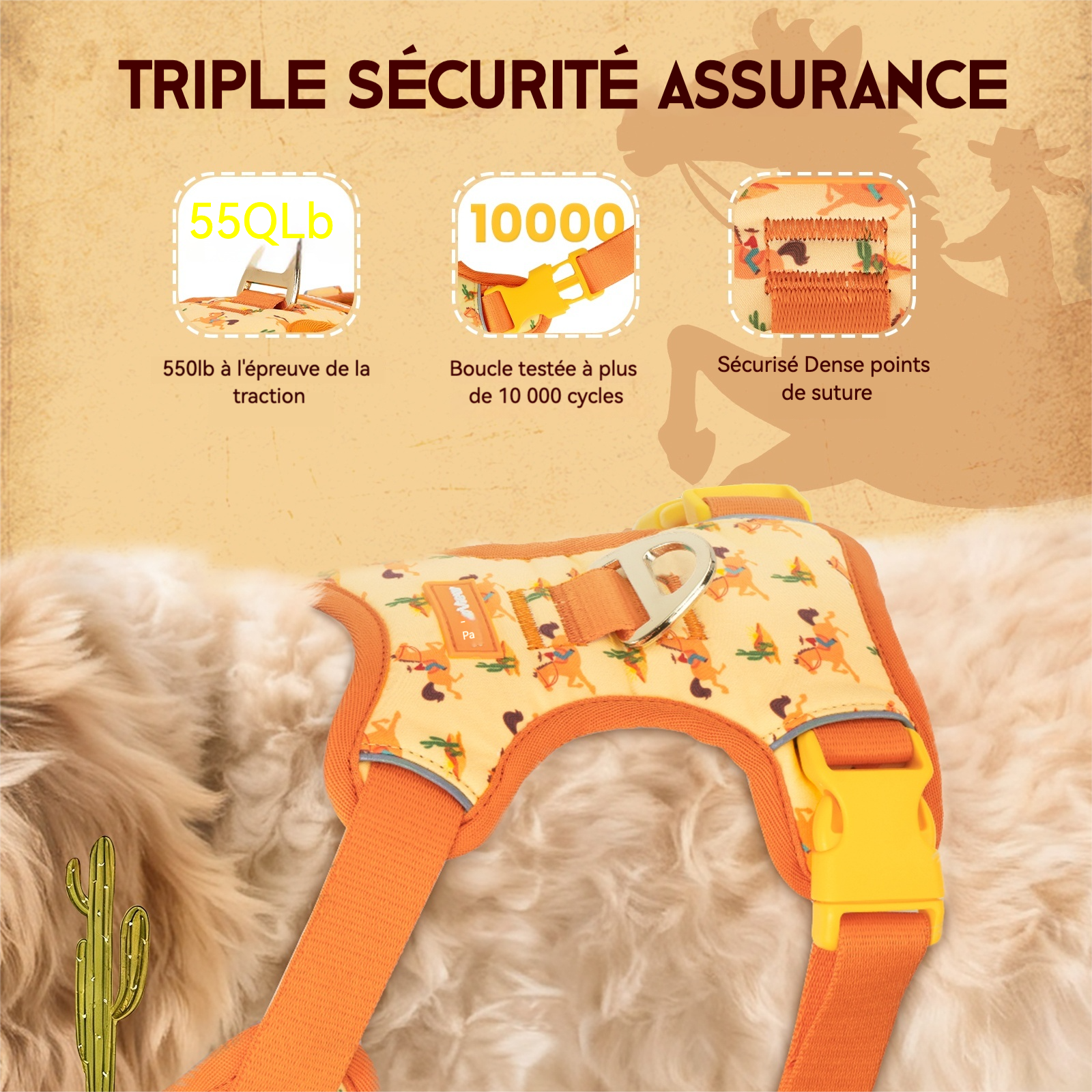 Pawview Western Cowboy Harness, Carrot Orange, with ID Tag for Pets - Comfortable and Secure, Ideal for Walks 