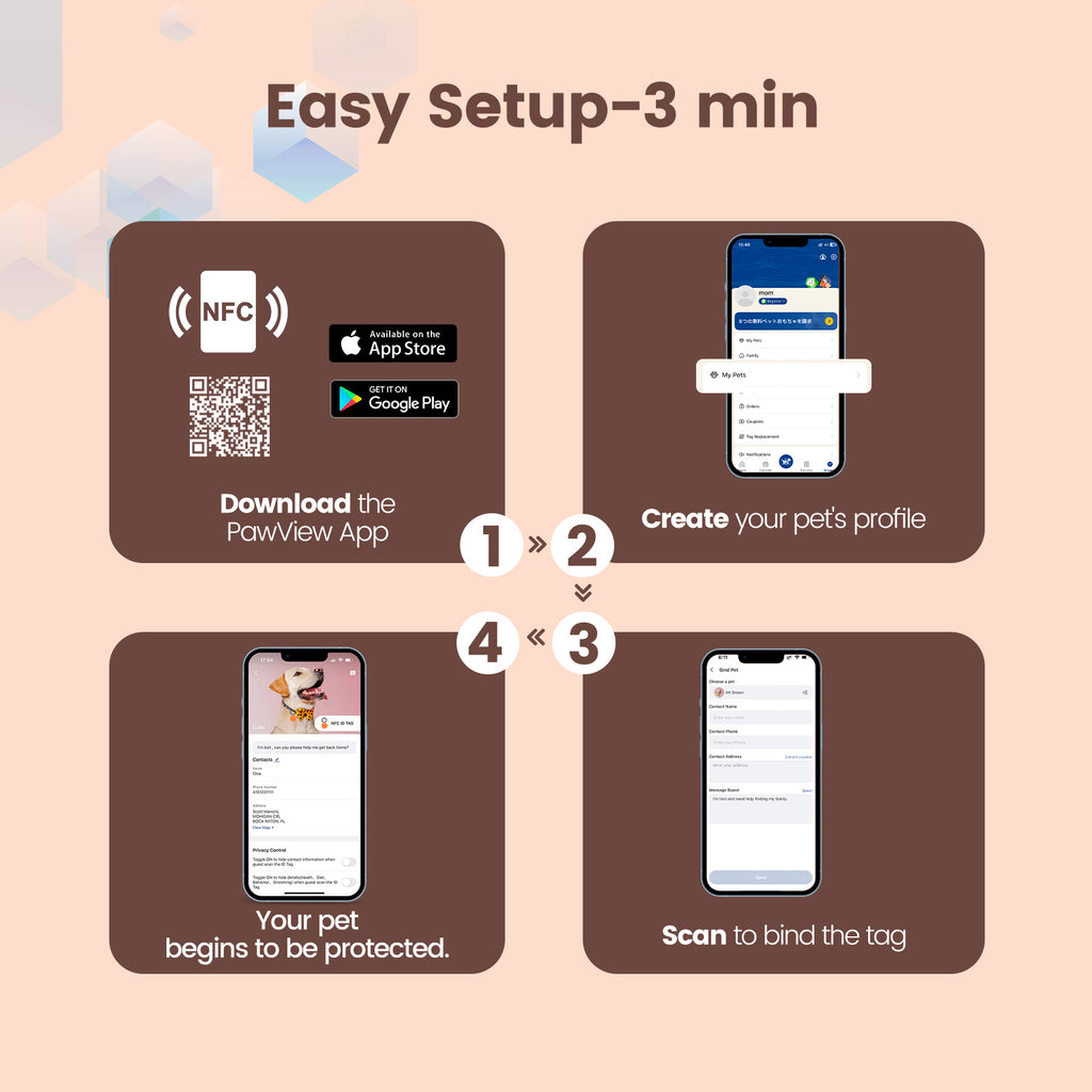 PawView Dog ID Tag with QR Code &amp; NFC, Silent Silicone, Customizable for Pets, QR Scan for Instant Location Alerts and Editable Pet Profile