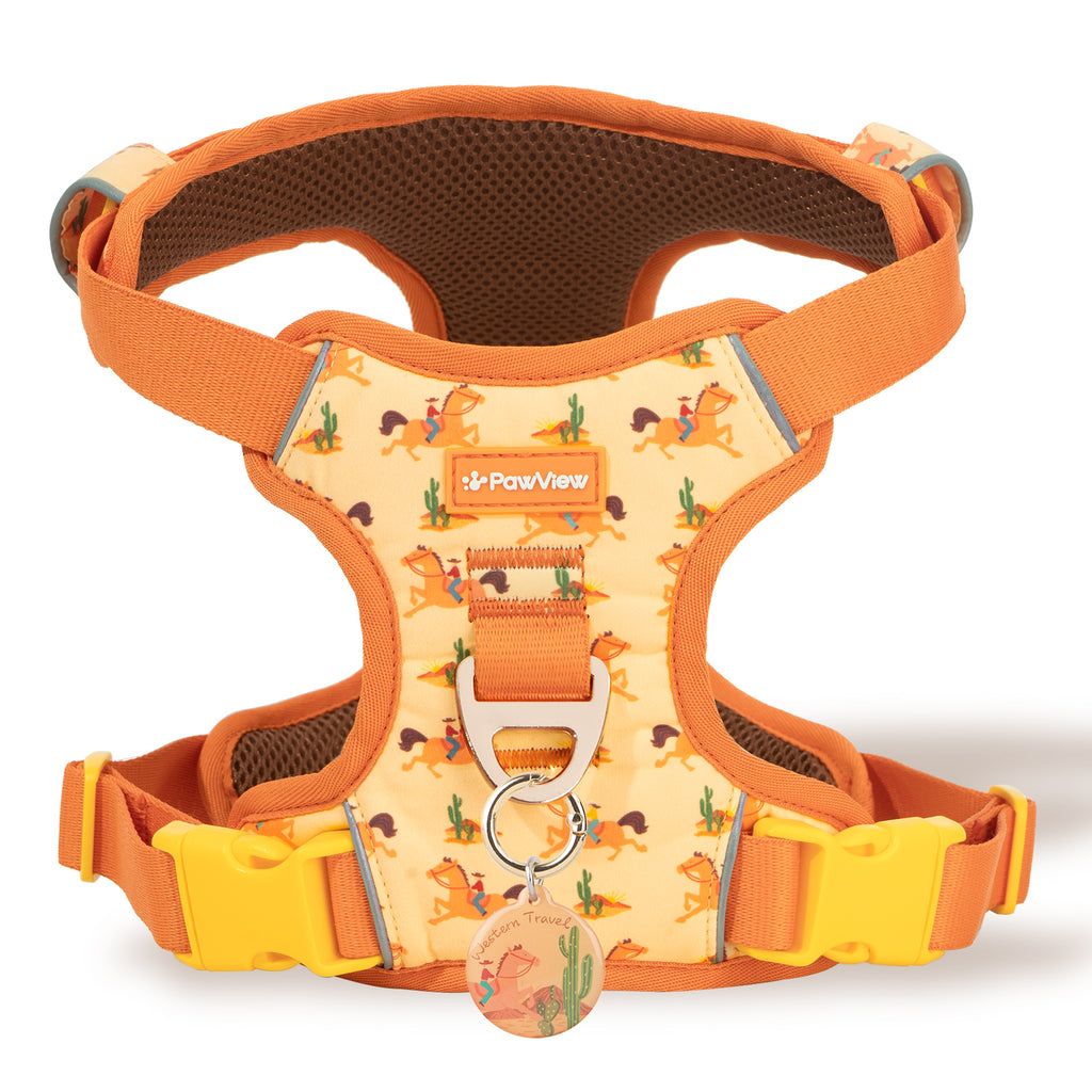 Pawview Western Cowboy Harness, Carrot Orange, with ID Tag for Pets - Comfortable and Secure, Ideal for Walks 