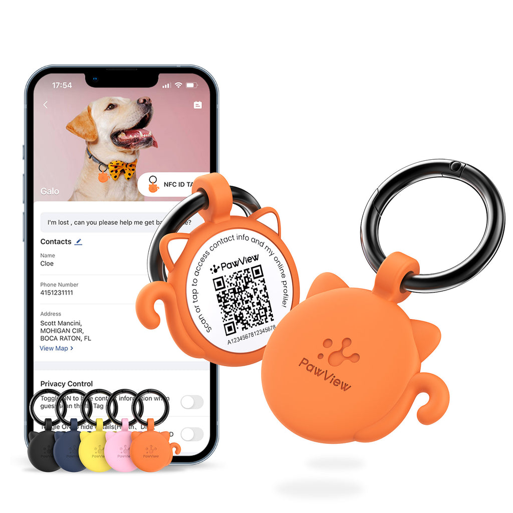 PawView Dog ID Tag with QR Code &amp; NFC, Silent Silicone, Customizable for Pets, QR Scan for Instant Location Alerts and Editable Pet Profile