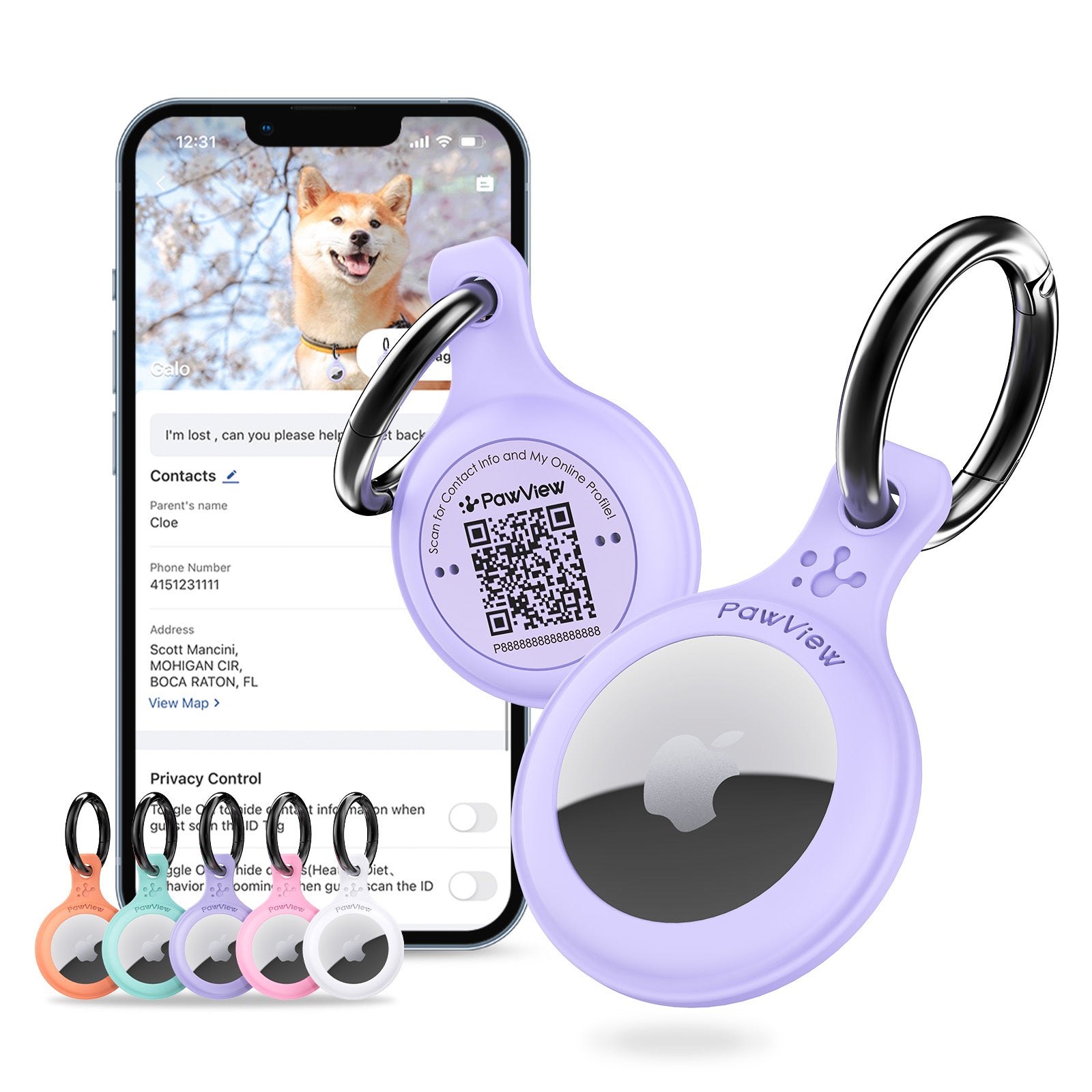 PawView TN002 Smart AirTag Holder, QR Code Collar Holder for Cats and Dogs