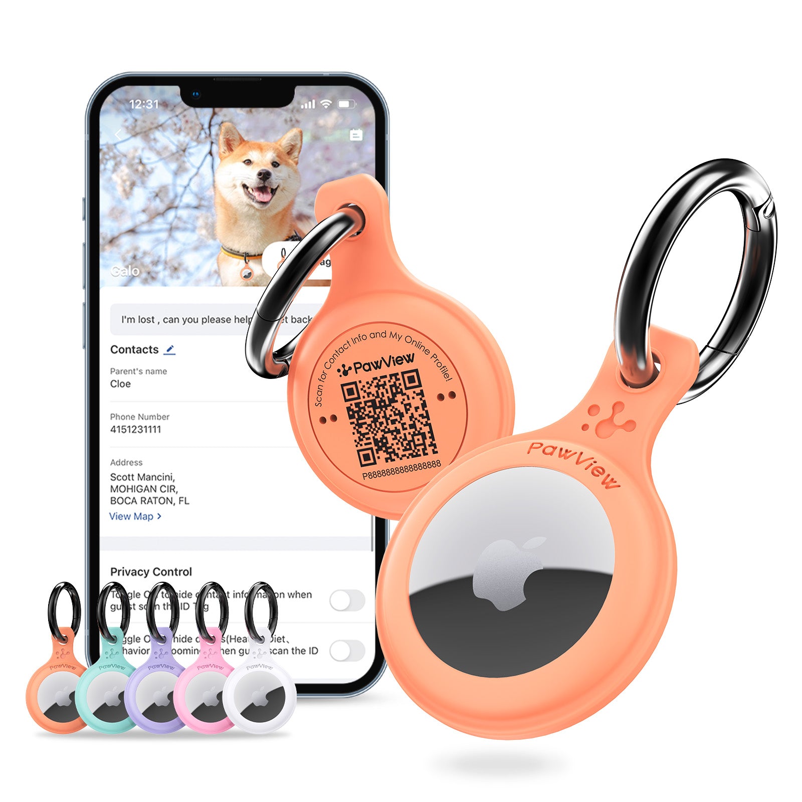PawView TN002 Smart AirTag Holder, QR Code Collar Holder for Cats and Dogs