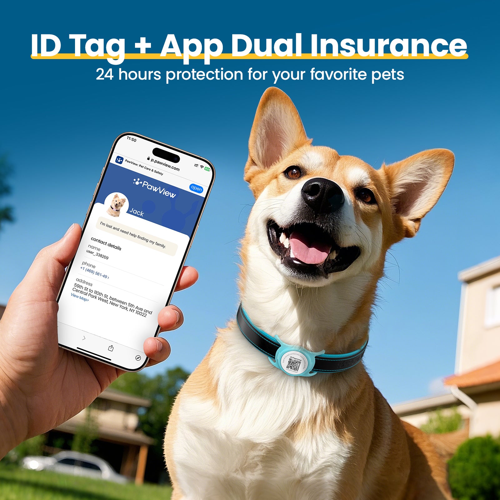 Pawview AirTag Dog Collar Holder with Smart QR Code for Cats and Dogs, Scan Alert, Instant Location, Online Profile, Contact Information