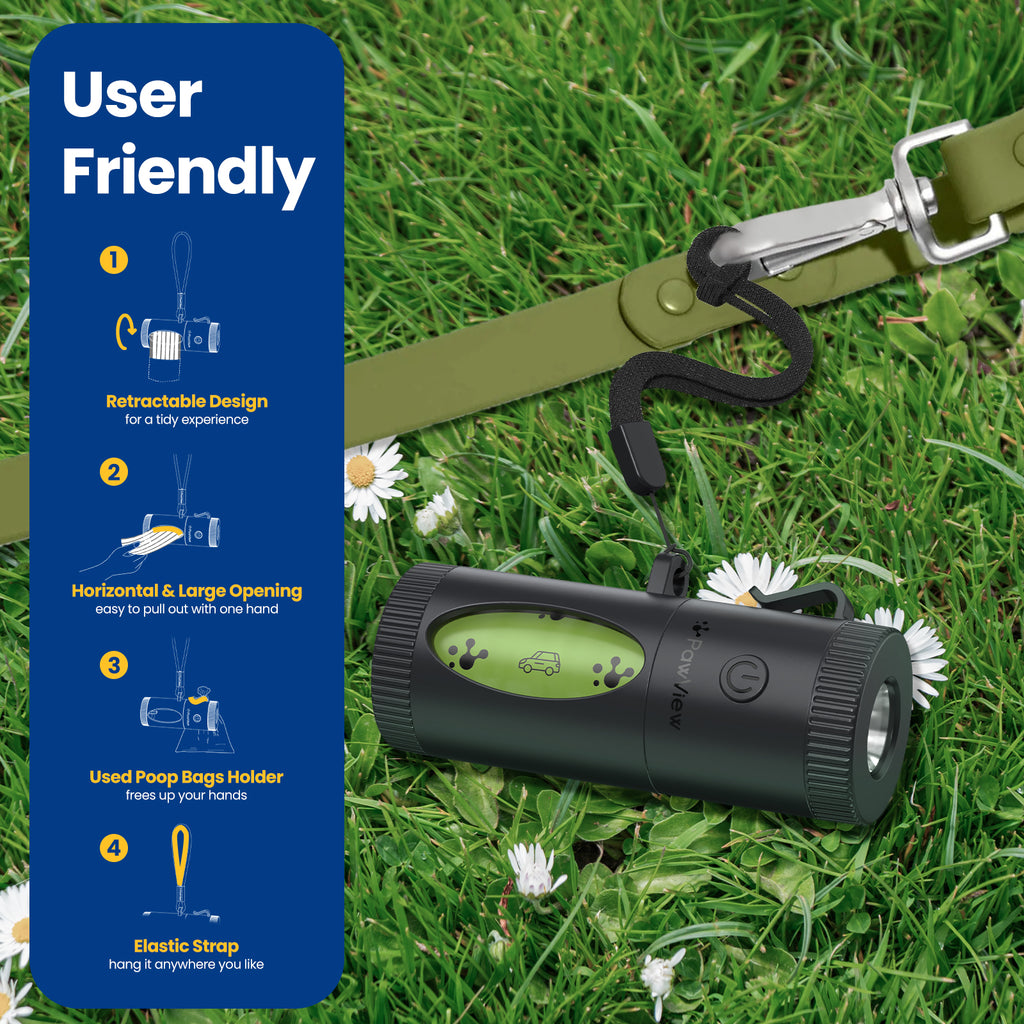 PawView Distributeur de sac à merde Smart, avec fonction rétractable, lampe de poche intégrée, patte de course intelligente