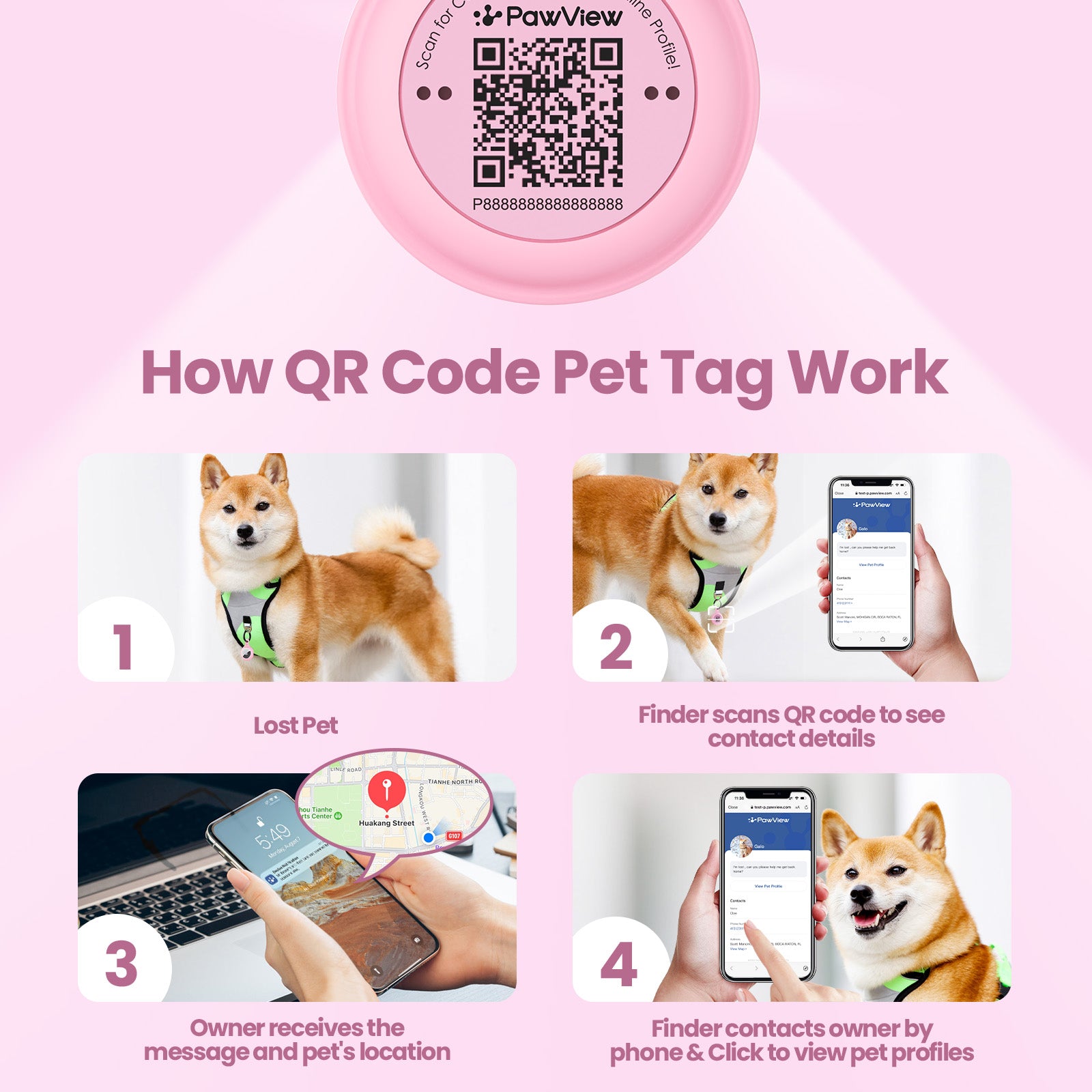 PawView TN002 Smart AirTag Holder, QR Code Collar Holder for Cats and Dogs