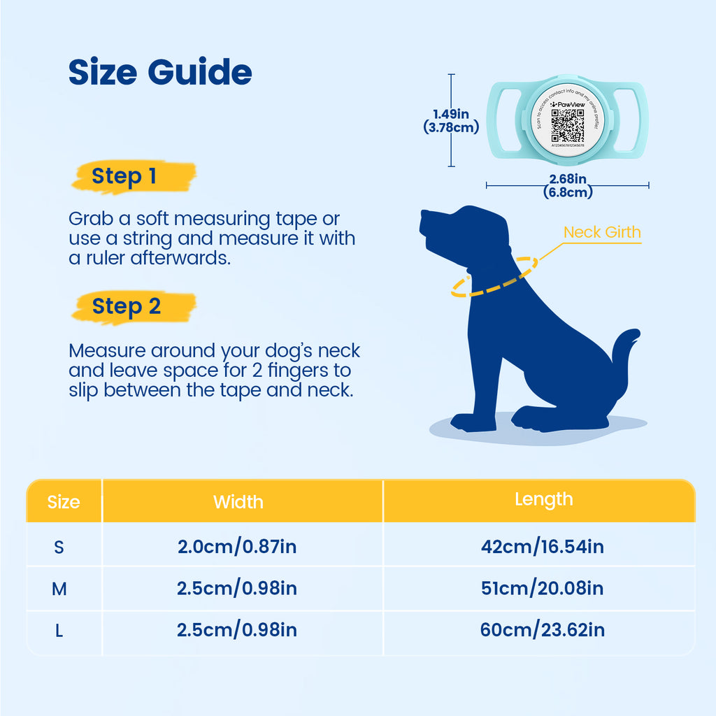 Pawview AirTag Dog Collar Holder with Smart QR Code for Cats and Dogs, Scan Alert, Instant Location, Online Profile, Contact Information