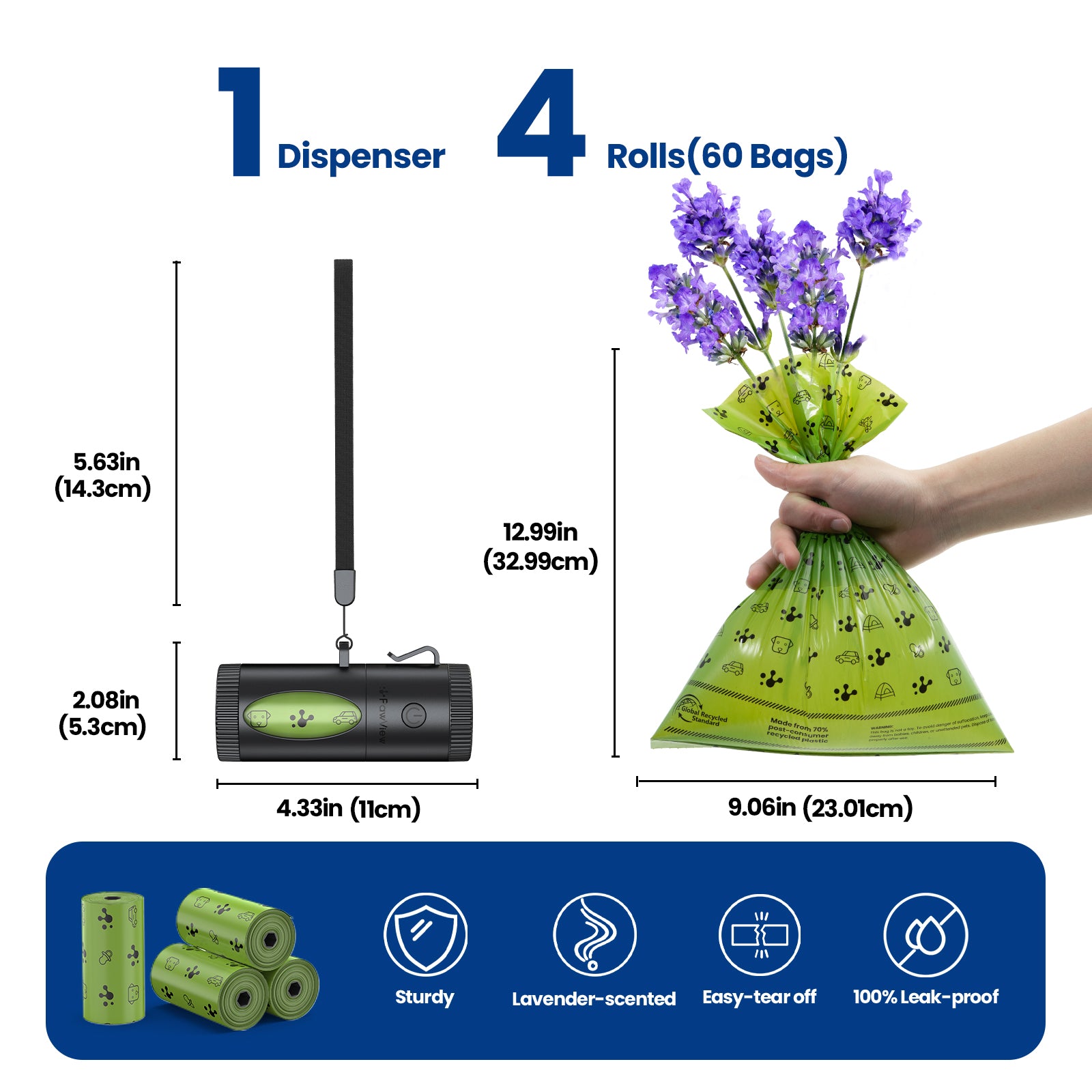 PawView Distributeur de sac à merde Smart, avec fonction rétractable, lampe de poche intégrée, patte de course intelligente