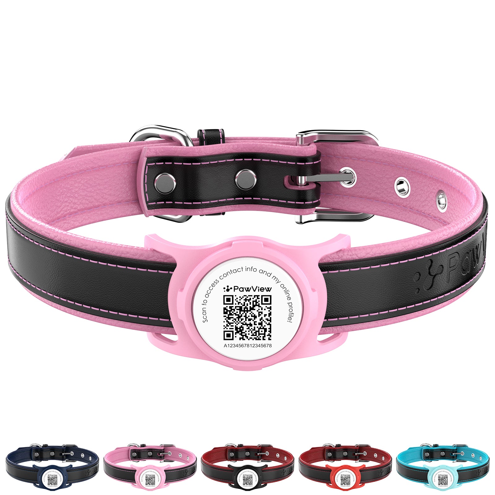 Pawview AirTag Dog Collar Holder with Smart QR Code for Cats and Dogs, Scan Alert, Instant Location, Online Profile, Contact Information
