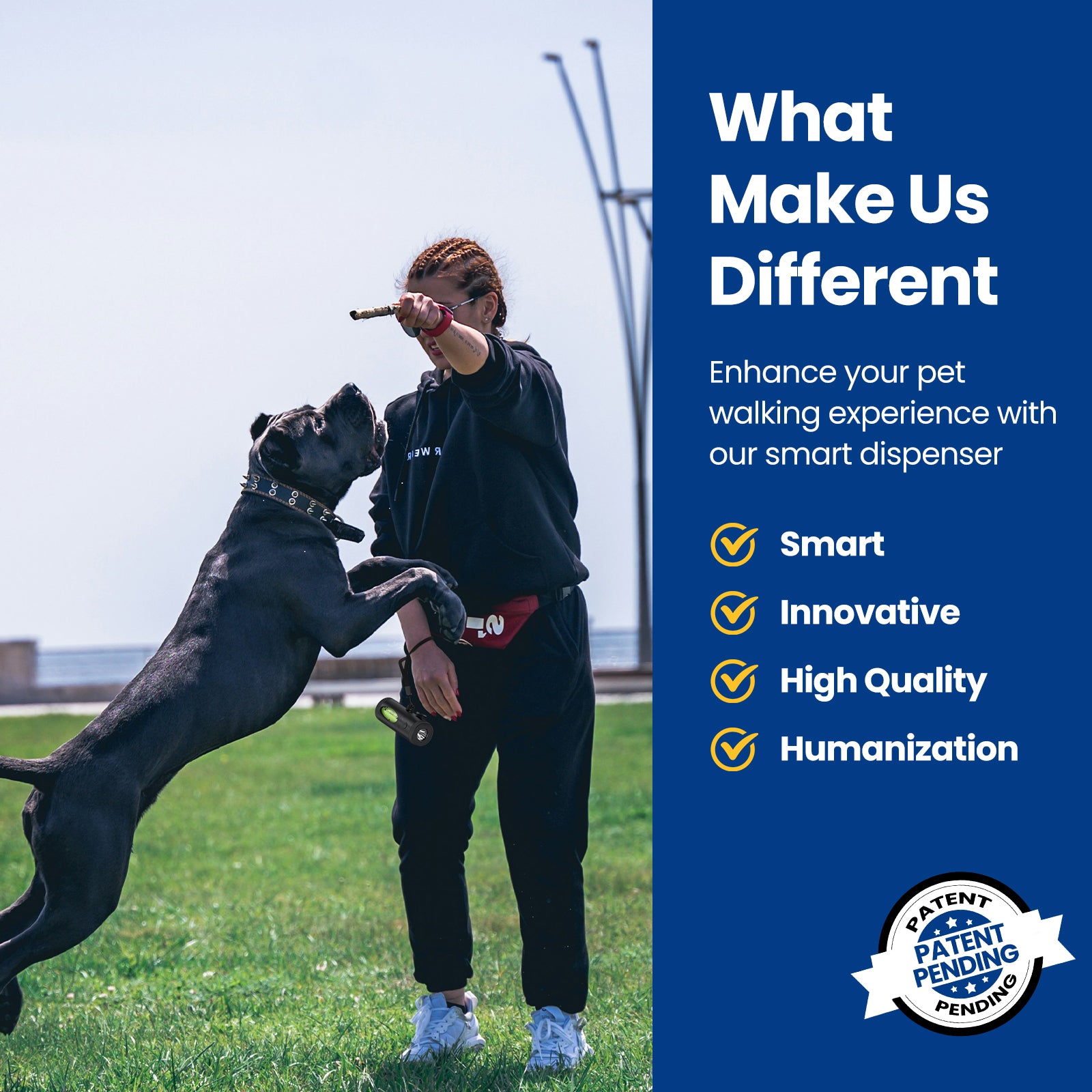 PawView Distributeur de sac à merde Smart, avec fonction rétractable, lampe de poche intégrée, patte de course intelligente