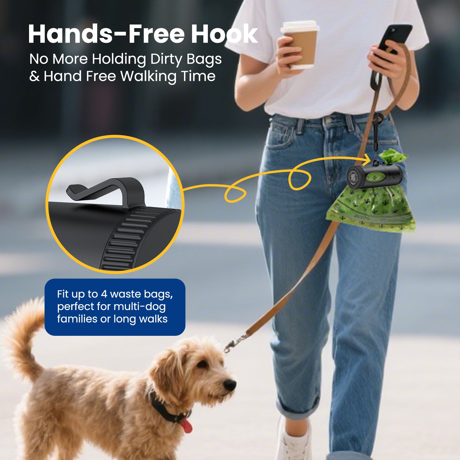 PawView Distributeur de sac à merde Smart, avec fonction rétractable, lampe de poche intégrée, patte de course intelligente