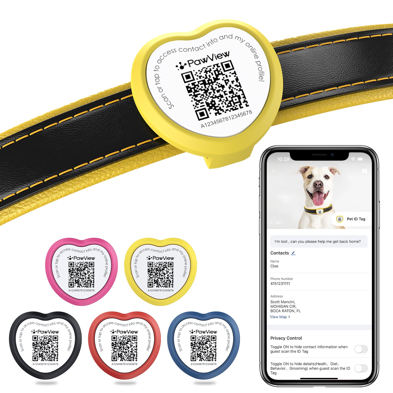 PawView Dog ID Tag with QR Code &amp; NFC, Silent Silicone, Customizable for Pets, QR Scan for Instant Location Alerts and Editable Pet Profile (Copy)