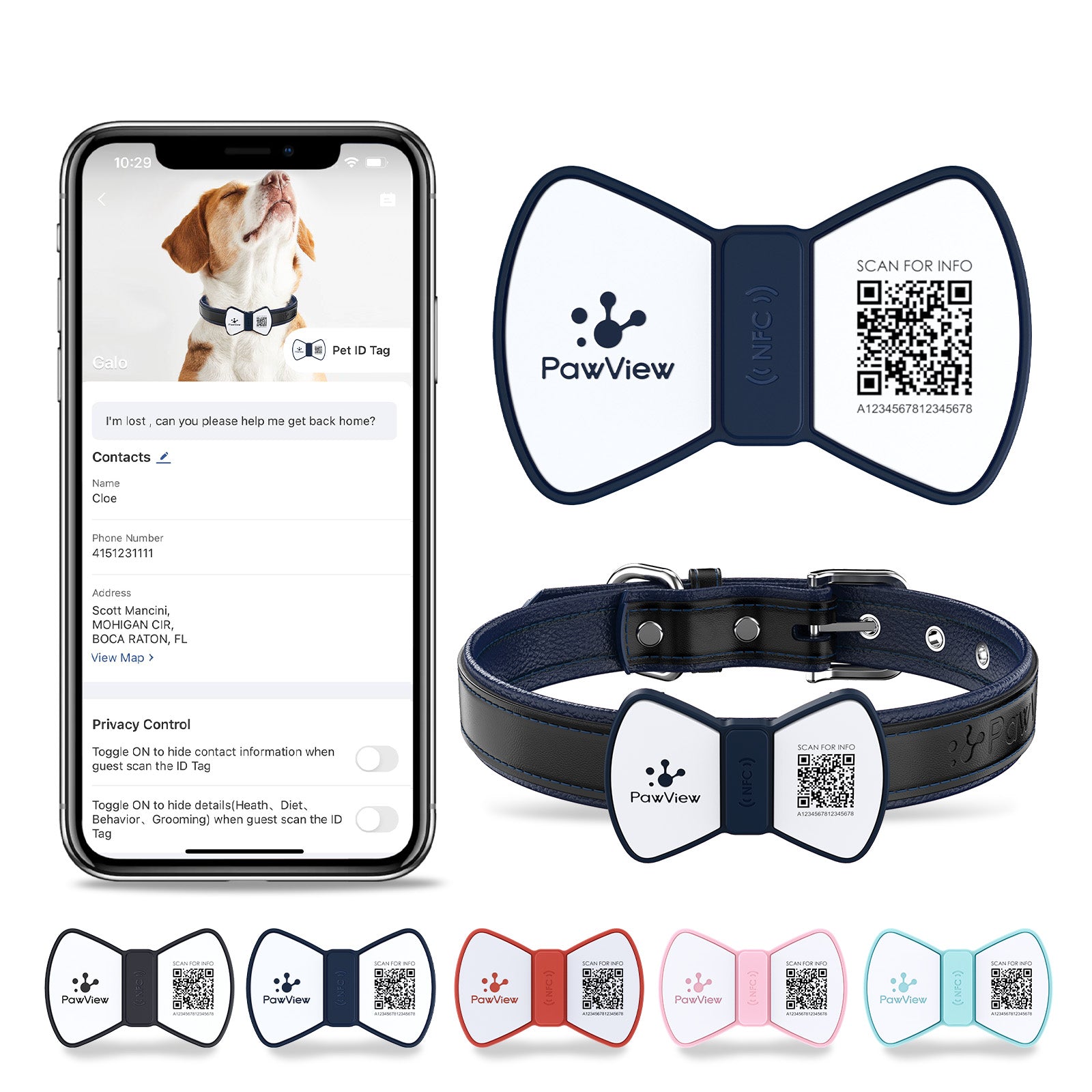 PawView Dog ID Tag with QR Code &amp; NFC, Silent Silicone, Customizable for Pets, QR Scan for Instant Location Alerts and Editable Pet Profile (Copy)