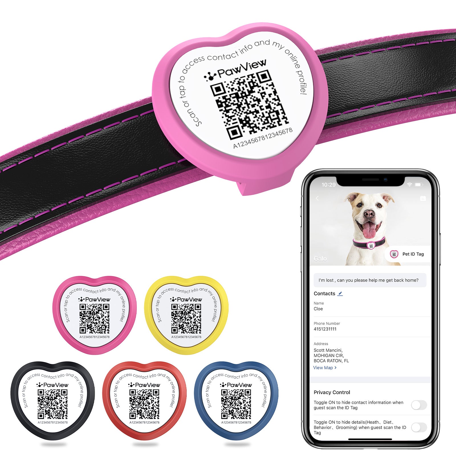 PawView Dog ID Tag with QR Code &amp; NFC, Silent Silicone, Customizable for Pets, QR Scan for Instant Location Alerts and Editable Pet Profile (Copy)