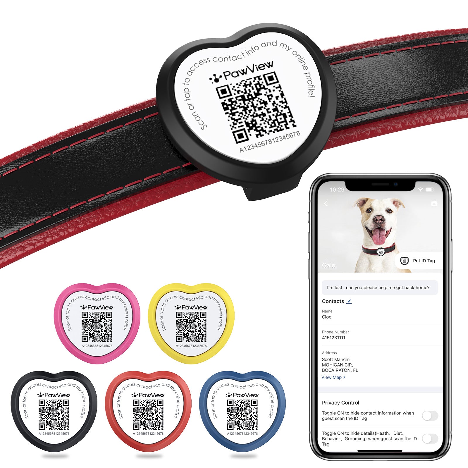 PawView Dog ID Tag with QR Code &amp; NFC, Silent Silicone, Customizable for Pets, QR Scan for Instant Location Alerts and Editable Pet Profile (Copy)