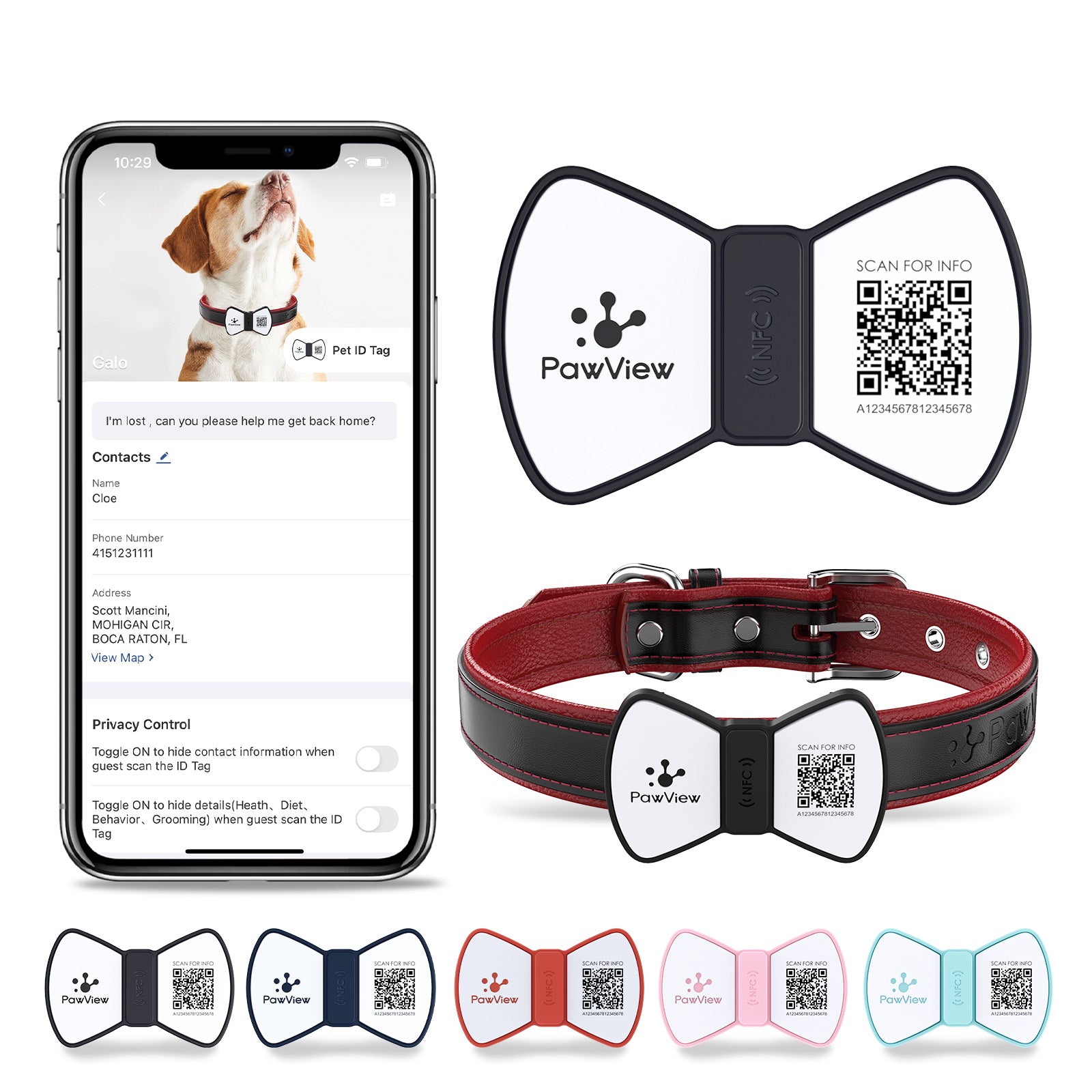 PawView Dog ID Tag with QR Code &amp; NFC, Silent Silicone, Customizable for Pets, QR Scan for Instant Location Alerts and Editable Pet Profile (Copy)