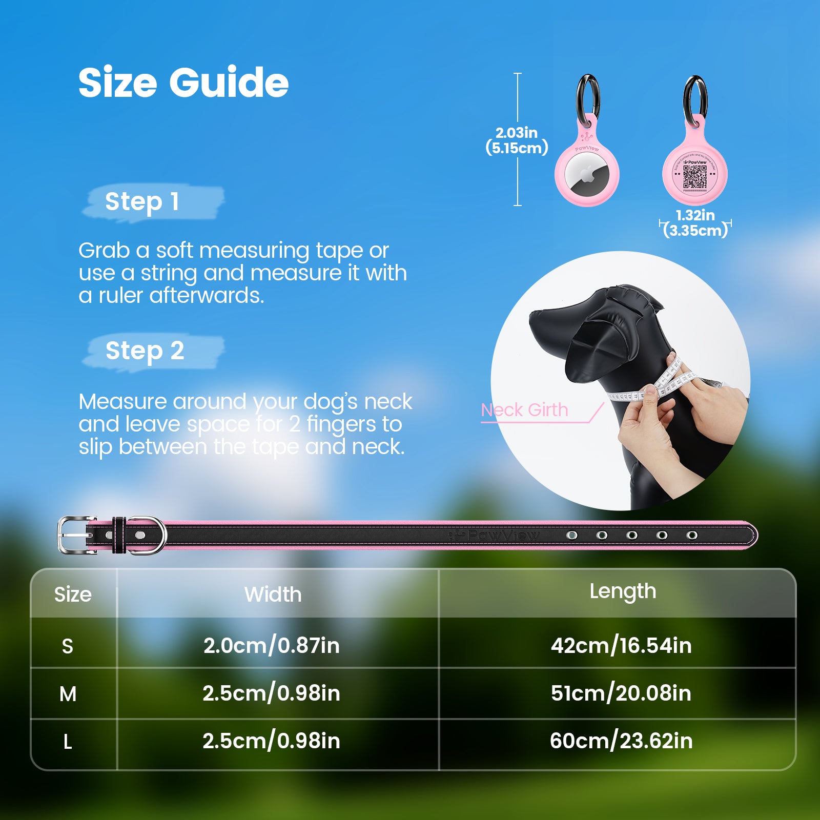 Pawview Dog Collar with Smart Tag, Adjustable and Comfortable, in Blue, Orange, White, Pink, and Purple, with Airtag Holder