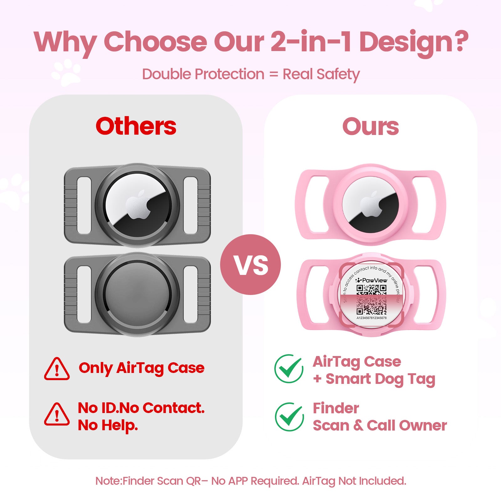 PawView TN005 Smart AirTag Holder, QR Code Collar Holder for Cats and Dogs