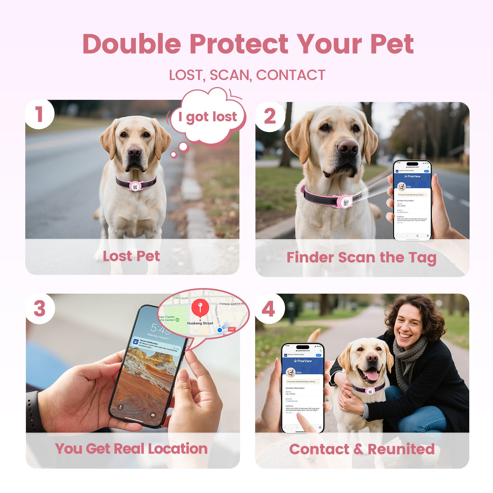 PawView TN005 Smart AirTag Holder, QR Code Collar Holder for Cats and Dogs