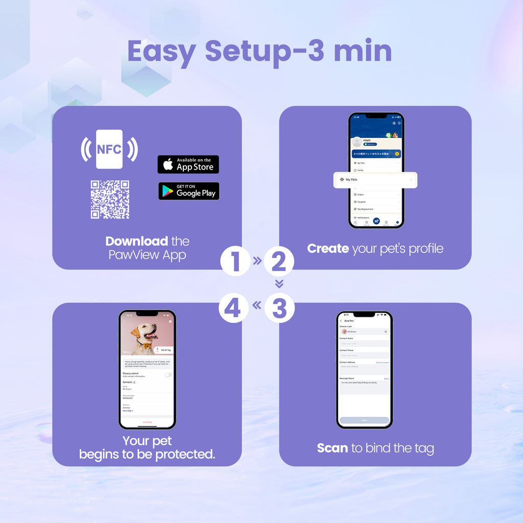 PawView TN001 Anti-loss NFC &amp; QR Code Pet ID Tag, Smart Silent Silicone Pet Tag for Dogs and Cats