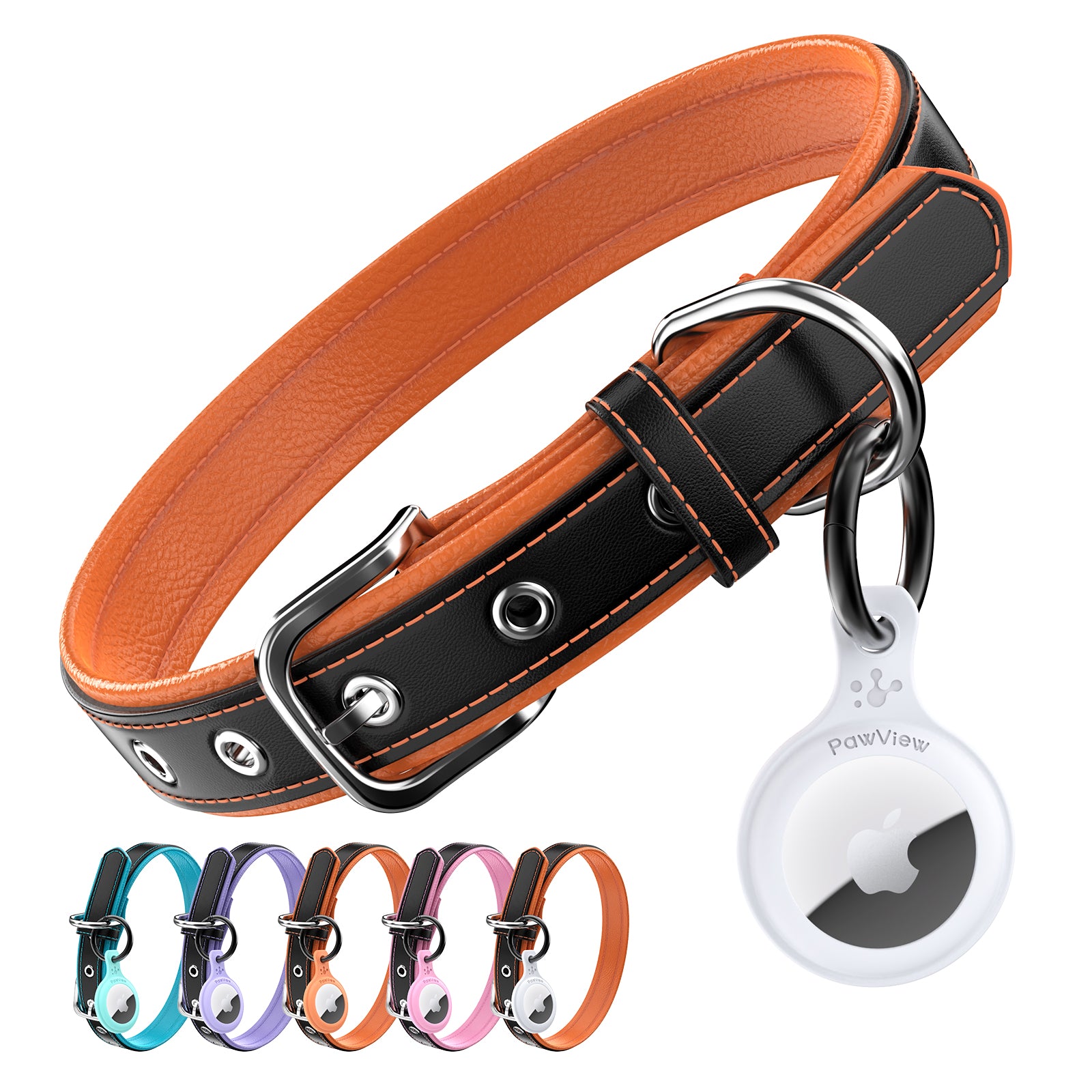 Pawview Dog Collar with Smart Tag, Adjustable and Comfortable, in Blue, Orange, White, Pink, and Purple, with Airtag Holder
