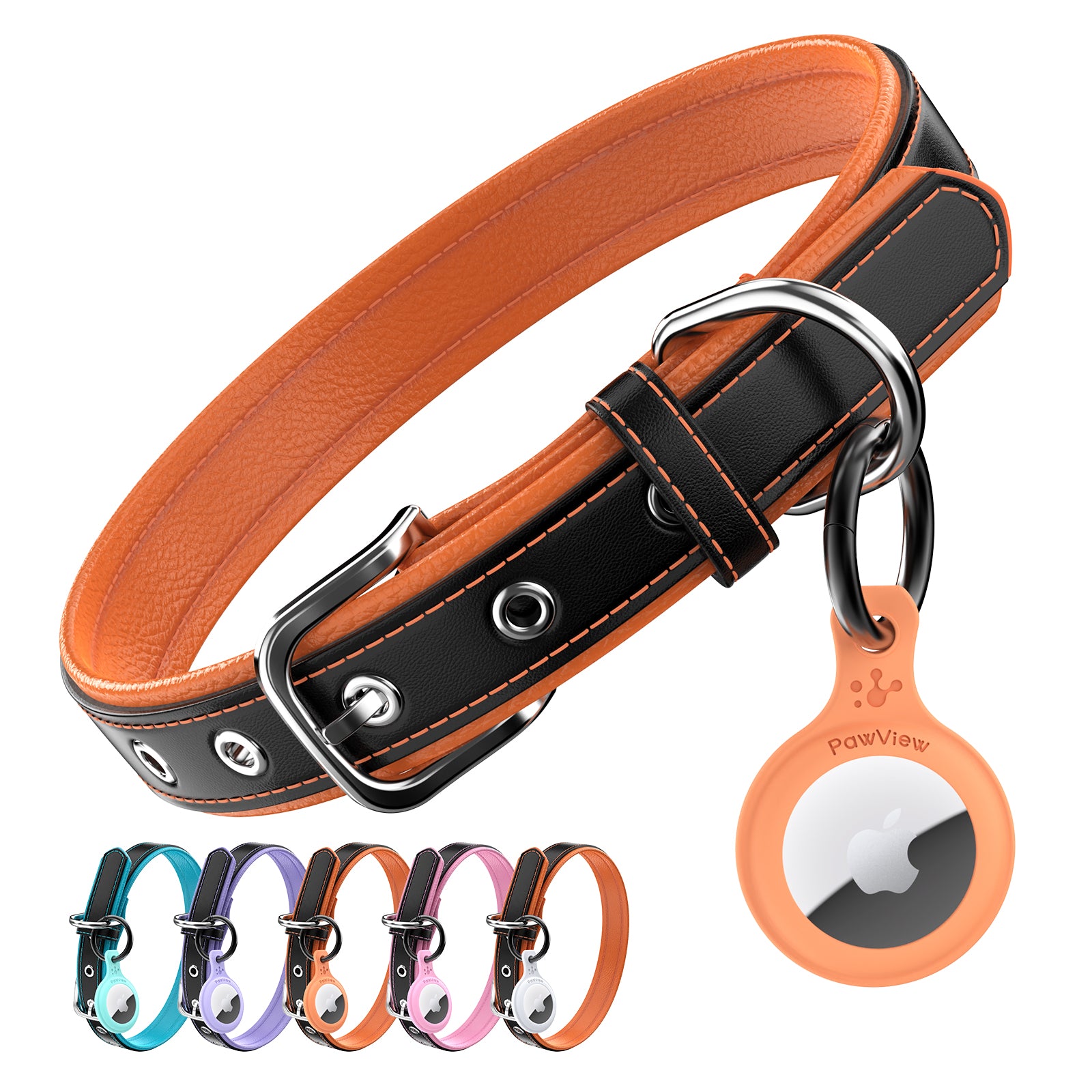 Pawview Dog Collar with Smart Tag, Adjustable and Comfortable, in Blue, Orange, White, Pink, and Purple, with Airtag Holder