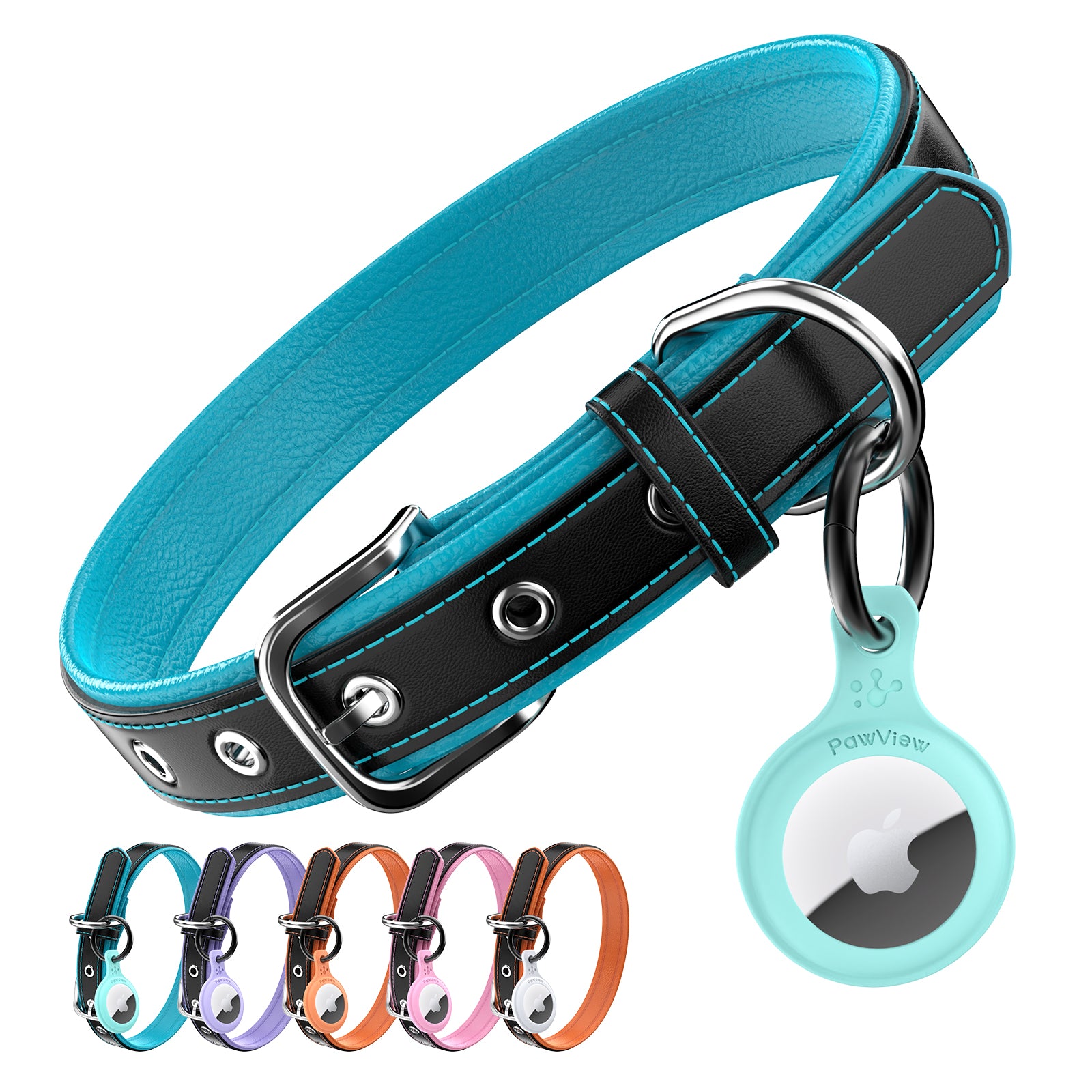 Pawview Dog Collar with Smart Tag, Adjustable and Comfortable, in Blue, Orange, White, Pink, and Purple, with Airtag Holder
