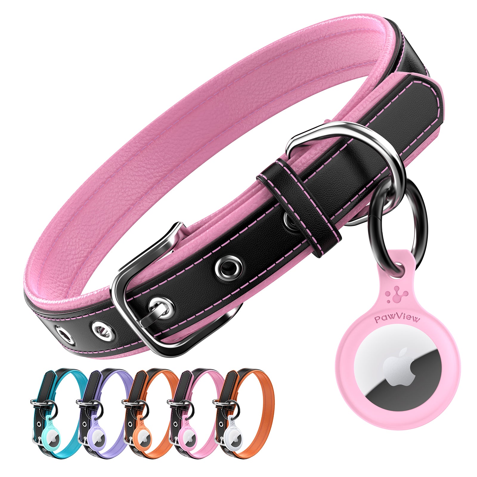 Pawview Dog Collar with Smart Tag, Adjustable and Comfortable, in Blue, Orange, White, Pink, and Purple, with Airtag Holder