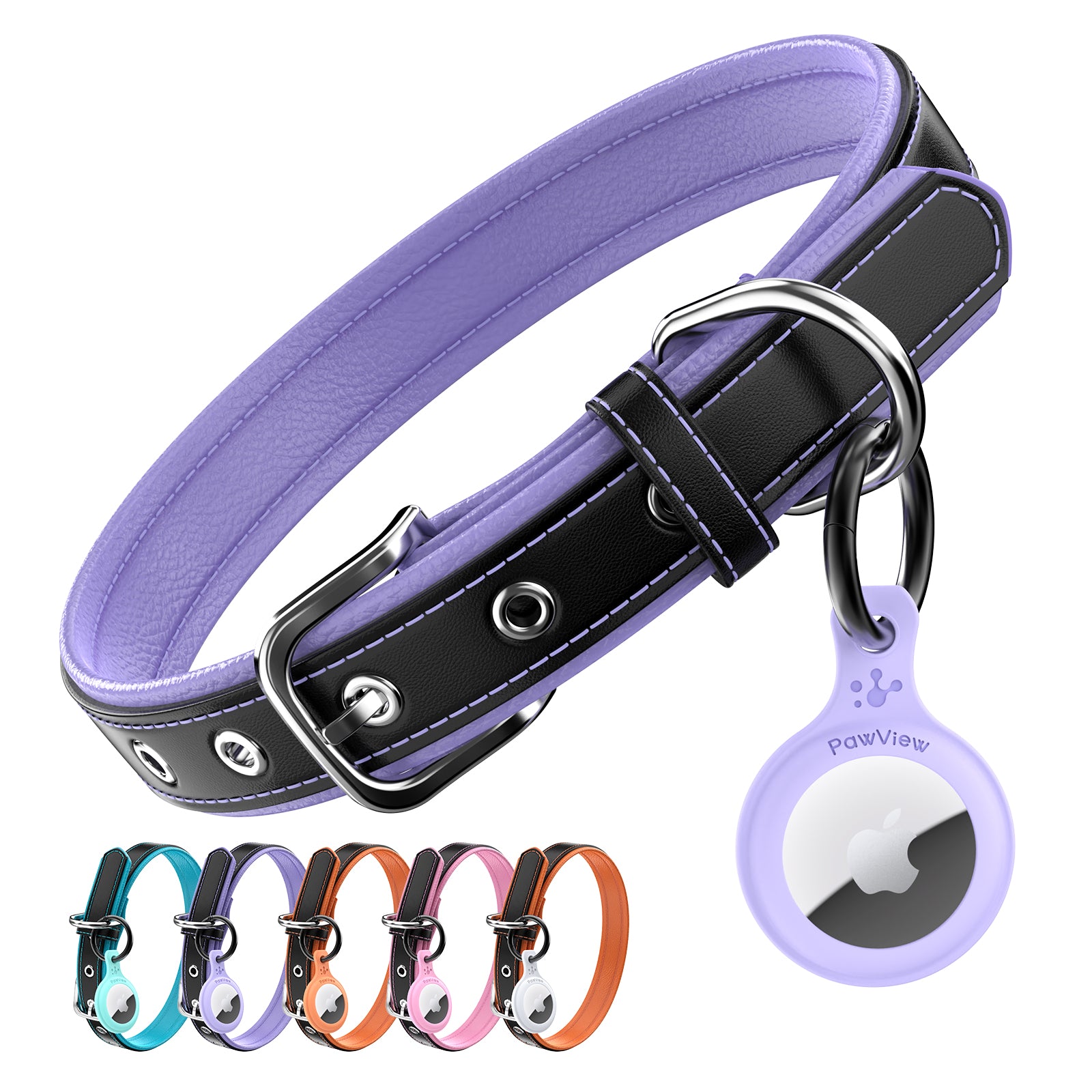 Pawview Dog Collar with Smart Tag, Adjustable and Comfortable, in Blue, Orange, White, Pink, and Purple, with Airtag Holder