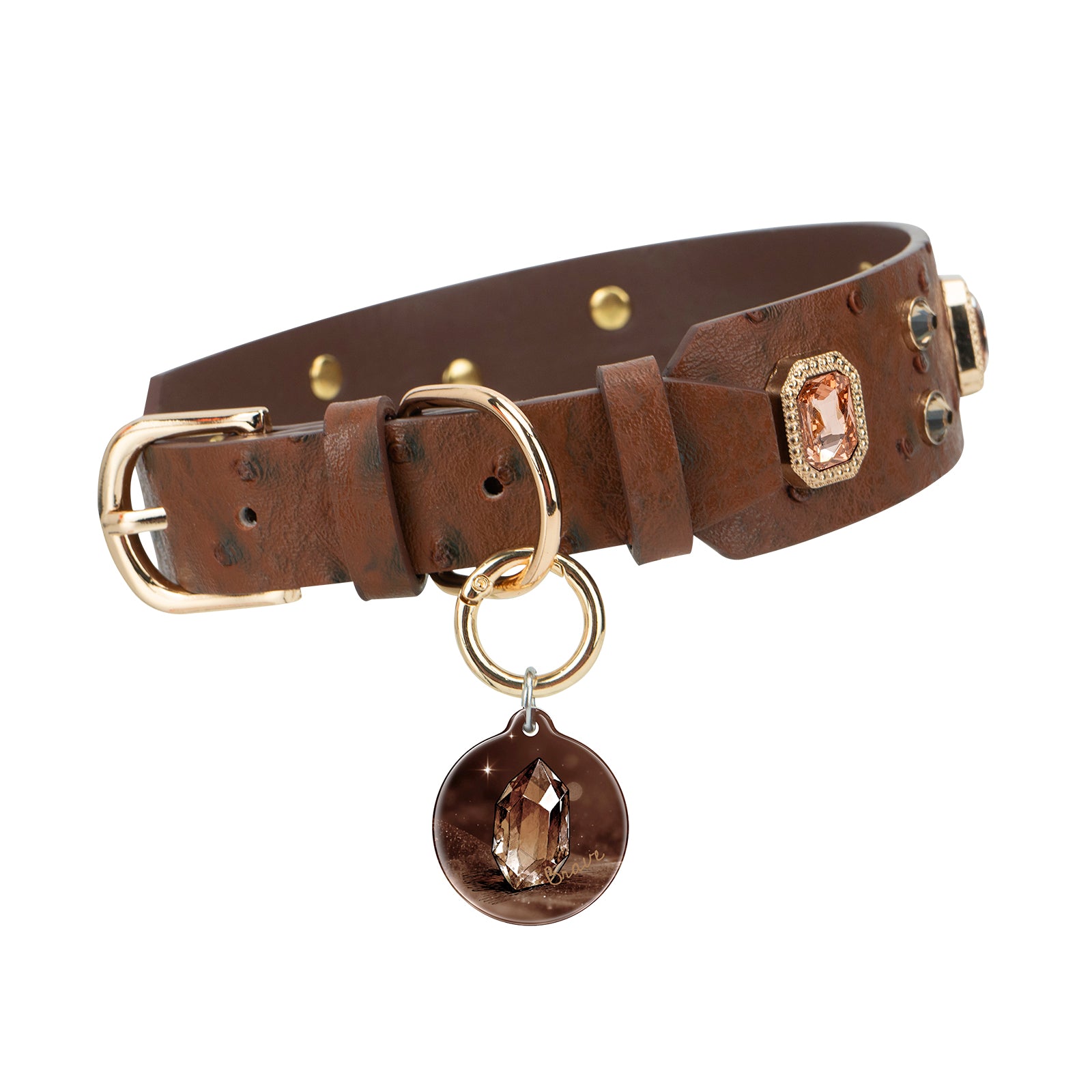 PawView Wish Series Ostrich Pattern Collar with QR Smart Pet ID Tag