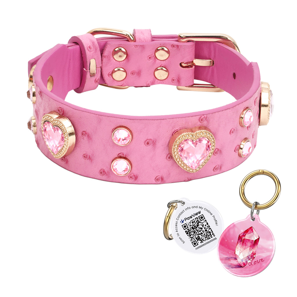PawView Wish Series Ostrich Pattern Collar with QR Smart Pet ID Tag