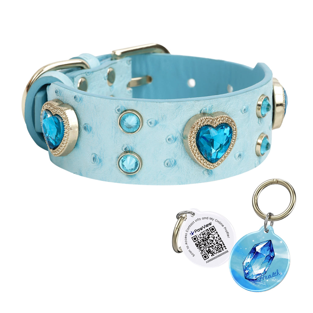 PawView Wish Series Ostrich Pattern Collar with QR Smart Pet ID Tag