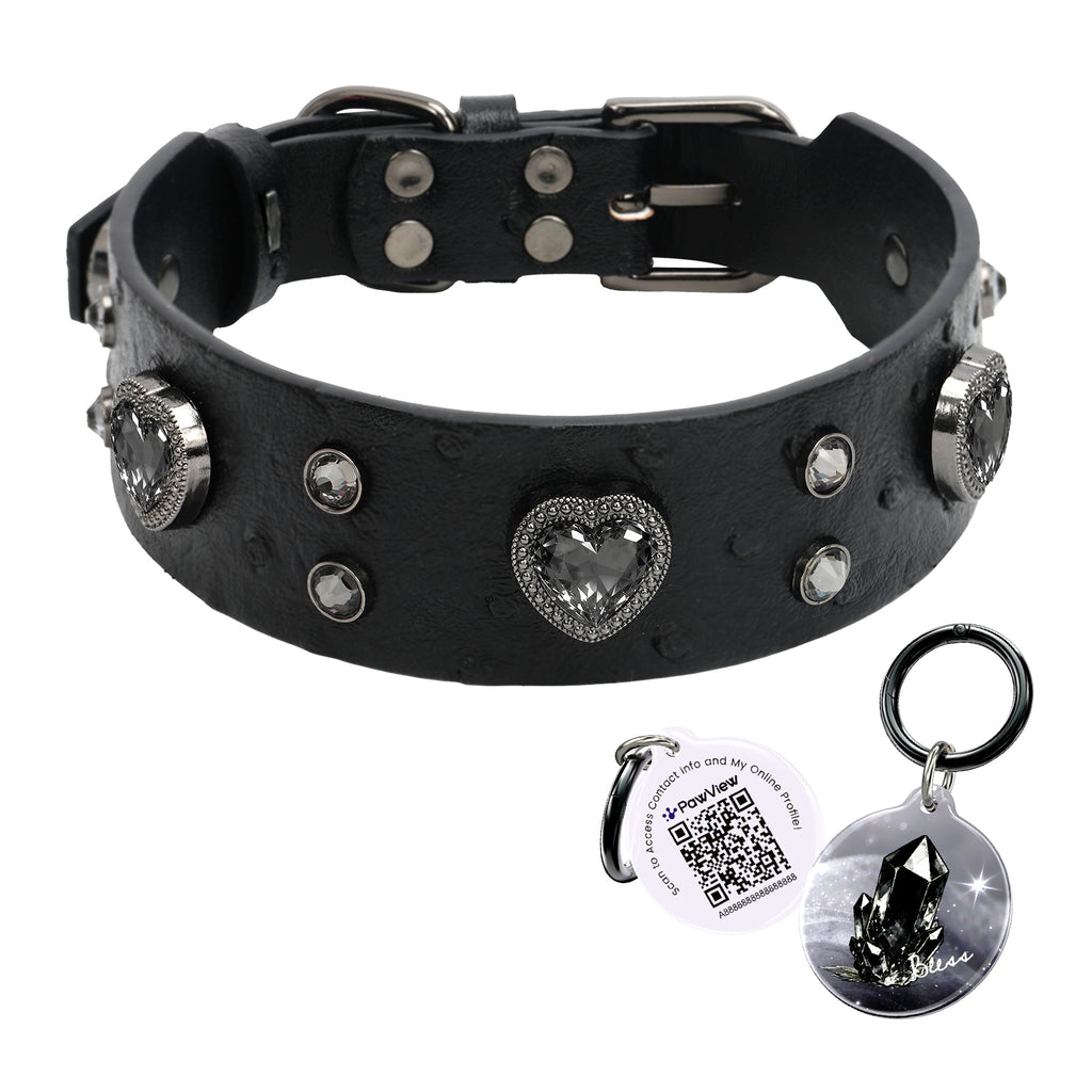 PawView Wish Series Ostrich Pattern Collar with QR Smart Pet ID Tag