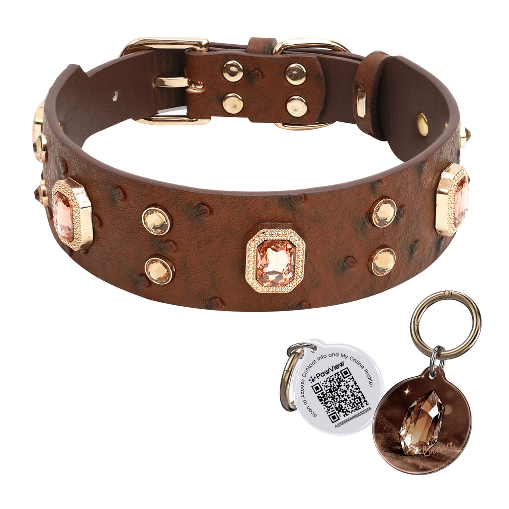 PawView Wish Series Ostrich Pattern Collar with QR Smart Pet ID Tag