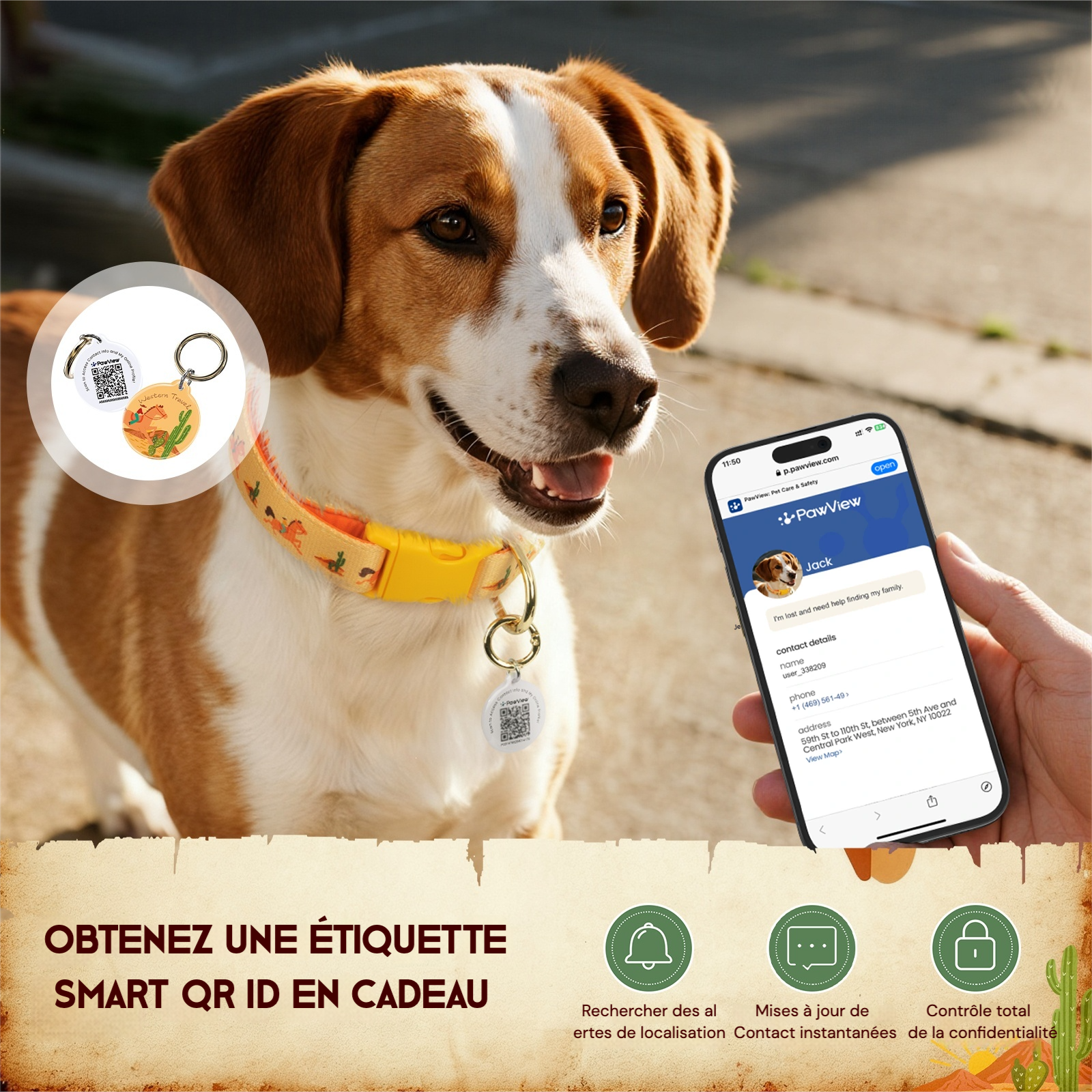 PawView Western Cowboy Pet Collar, Leash, Bow Tie with ID Tag, Orange Carrot 