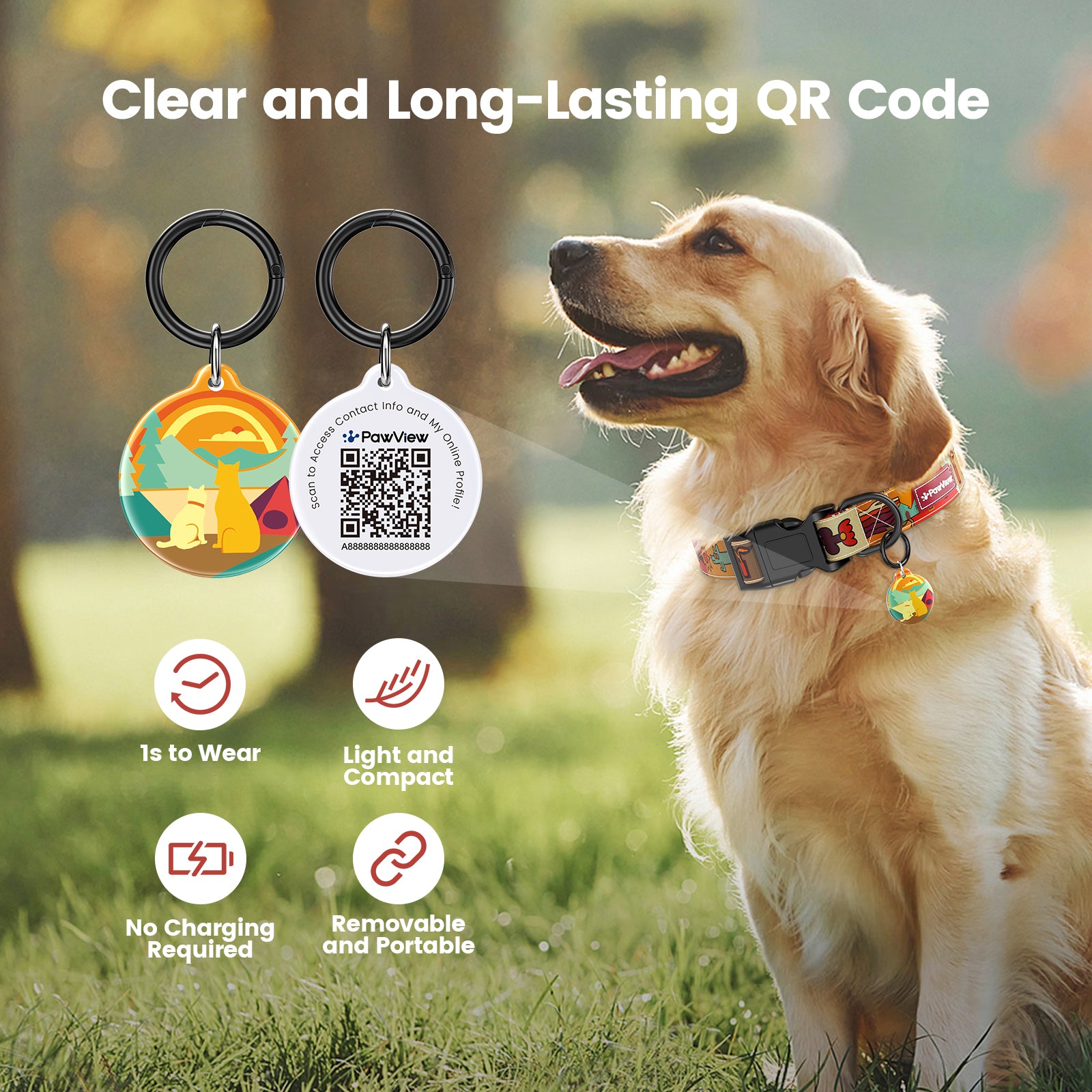 Dog collar and leash with smart ID tag – Adjustable, soft, padded, sturdy, comfortable set with cute pop art design for small, medium, and large dogs
