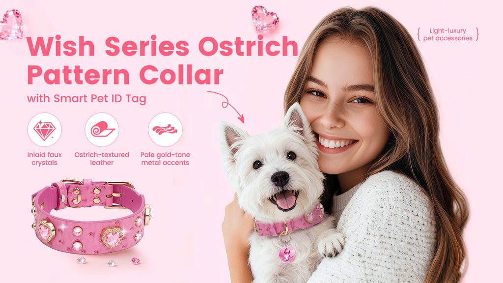 PawView Wish Series Ostrich Pattern Collar with QR Smart Pet ID Tag