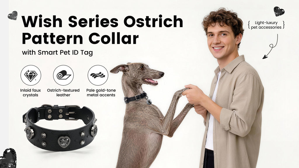 PawView Wish Series Ostrich Pattern Collar with QR Smart Pet ID Tag