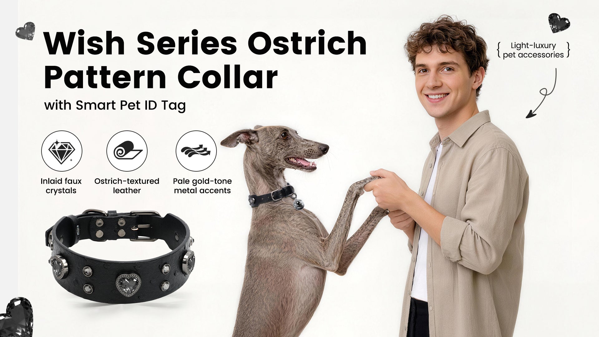 PawView Wish Series Ostrich Pattern Collar with QR Smart Pet ID Tag
