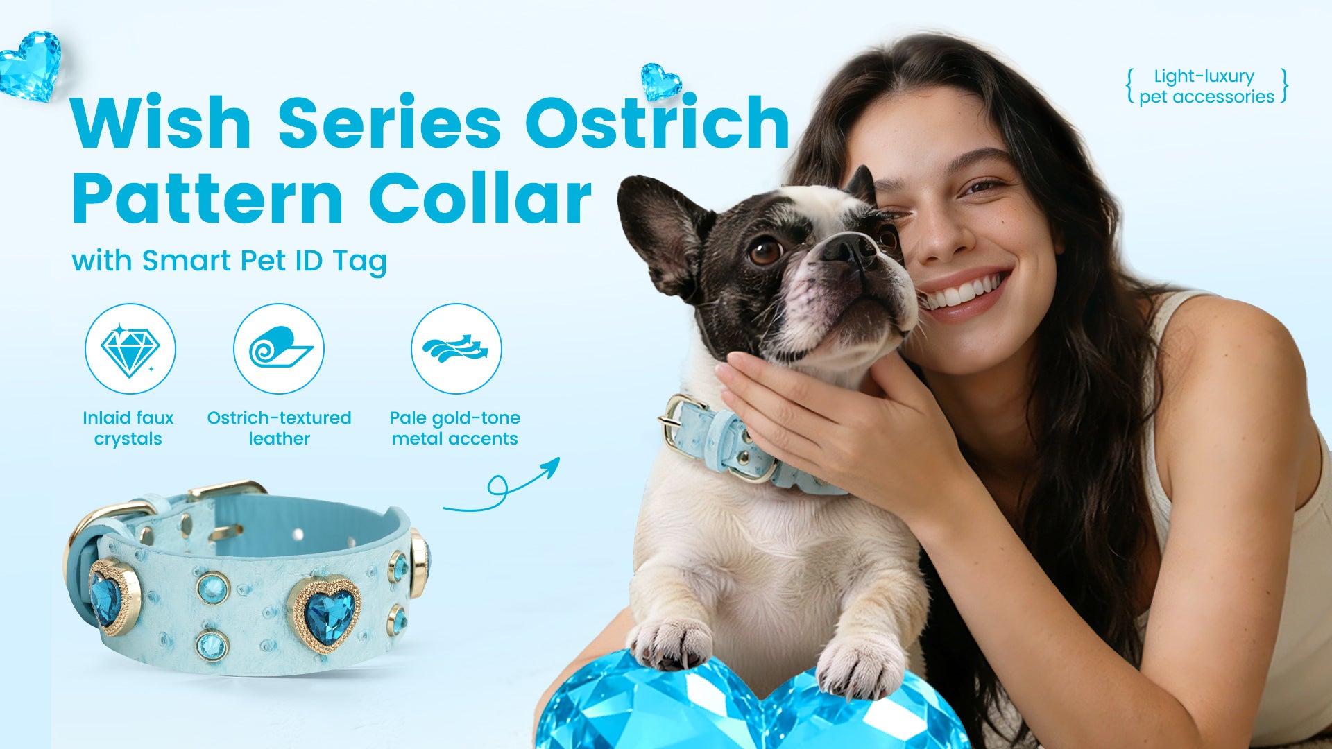 PawView Wish Series Ostrich Pattern Collar with QR Smart Pet ID Tag