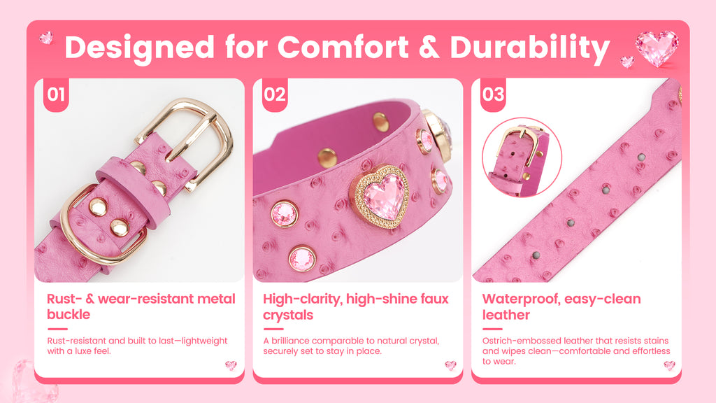 PawView Wish Series Ostrich Pattern Collar with QR Smart Pet ID Tag