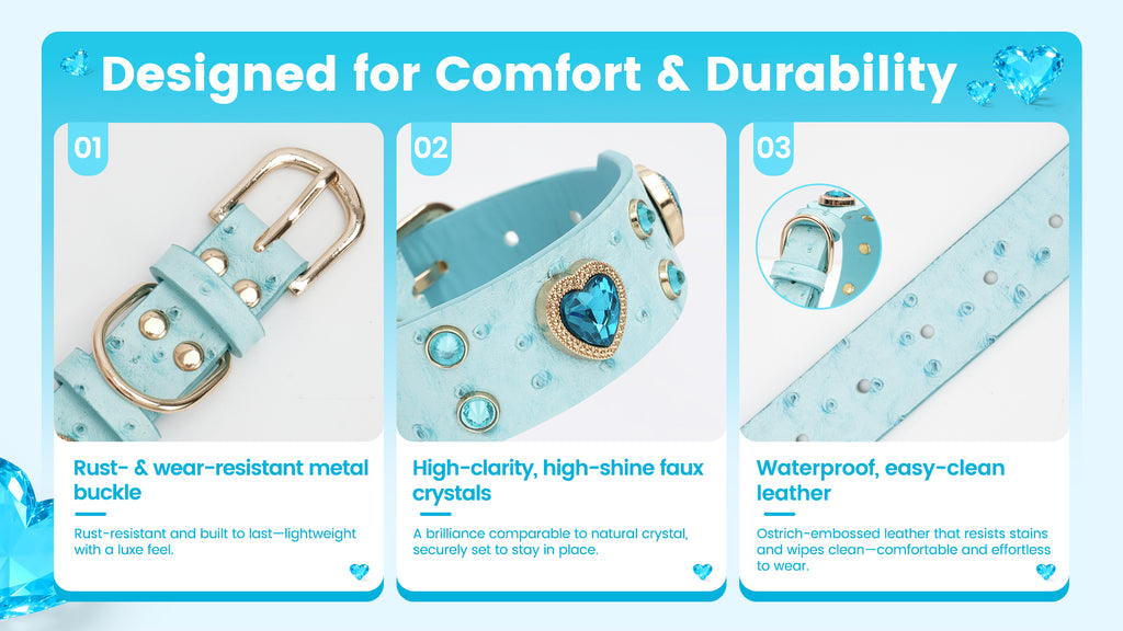 PawView Wish Series Ostrich Pattern Collar with QR Smart Pet ID Tag