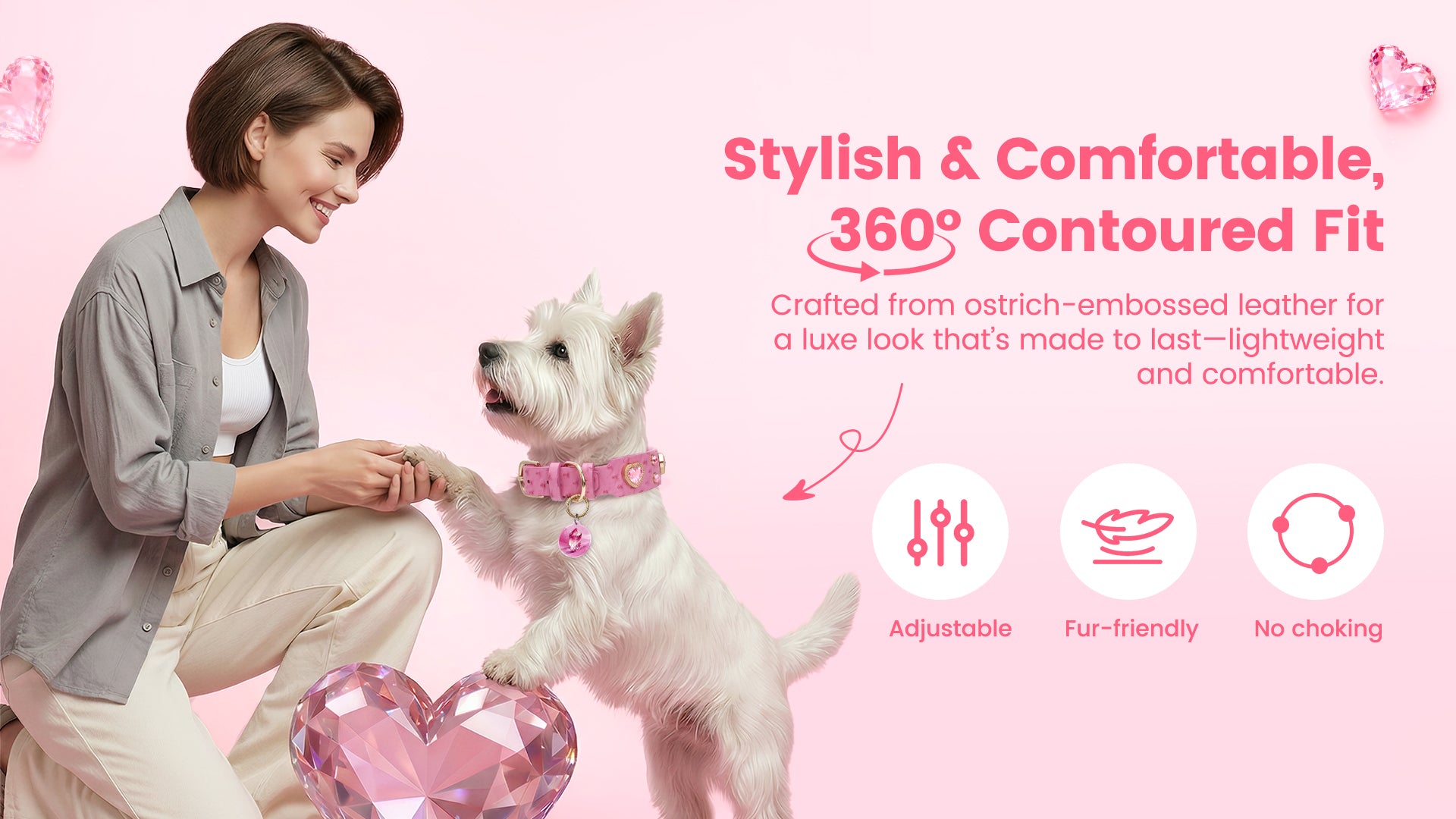PawView Wish Series Ostrich Pattern Collar with QR Smart Pet ID Tag