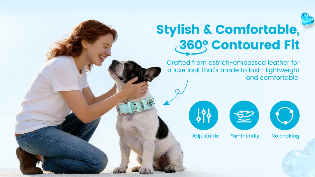 PawView Wish Series Ostrich Pattern Collar with QR Smart Pet ID Tag