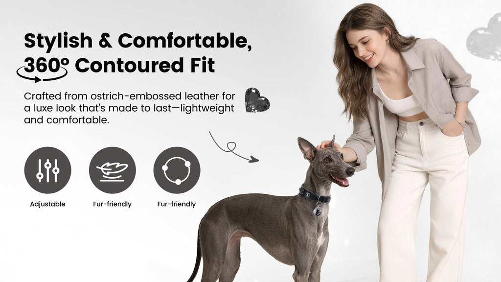 PawView Wish Series Ostrich Pattern Collar with QR Smart Pet ID Tag