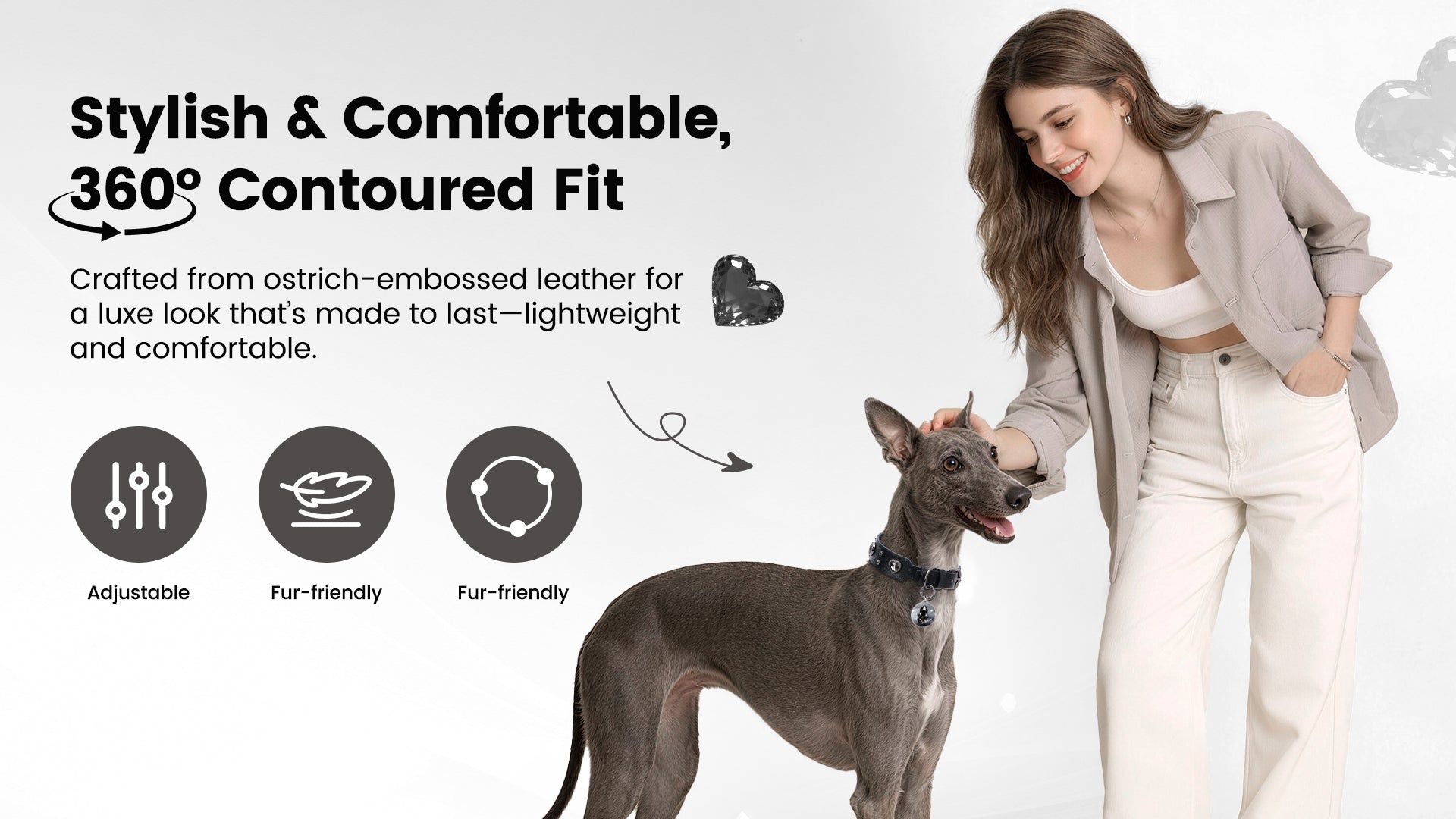 PawView Wish Series Ostrich Pattern Collar with QR Smart Pet ID Tag
