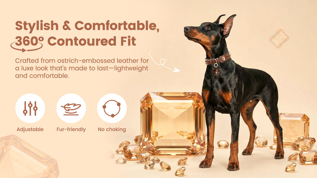 PawView Wish Series Ostrich Pattern Collar with QR Smart Pet ID Tag